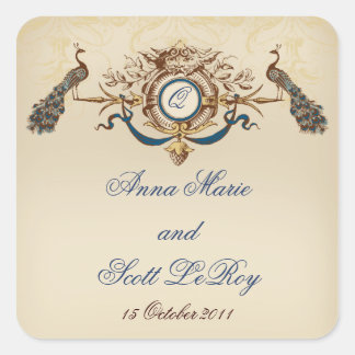 Vintage Peacocks Wedding Favour Stickers Names