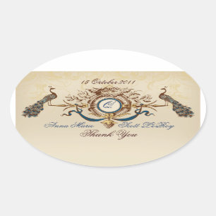 Vintage Peacocks Wedding Favour Stickers Oval