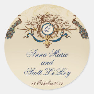 Vintage Peacocks Wedding Favour Stickers Round