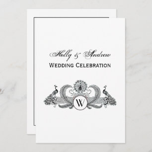Vintage Peacocks with Monogram Invitation