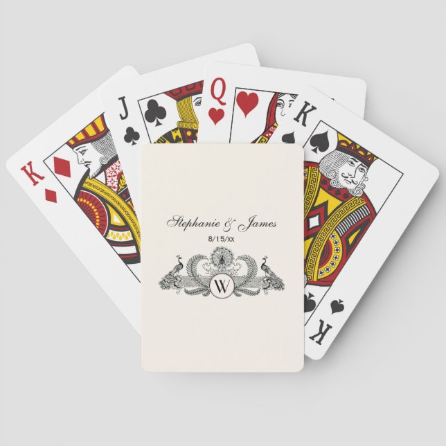 Vintage Peacocks with Monogram - Ivory Playing Cards (Back)