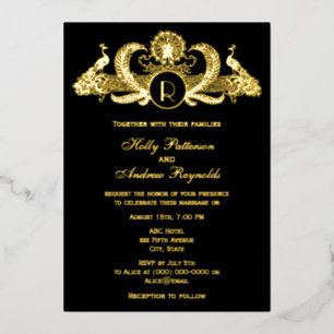 Vintage Peacocks with Monogram Wedding Foil Holiday Card