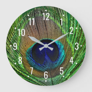 Vintage Peafowl Decor - Antique Peacock Feather  Large Clock