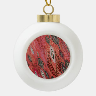 Vintage Peafowl Red Decorative Seamless Pattern Ceramic Ball Christmas Ornament