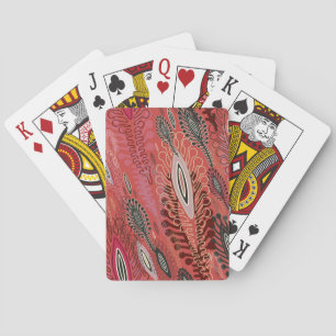 Vintage Peafowl Red Decorative Seamless Pattern Playing Cards