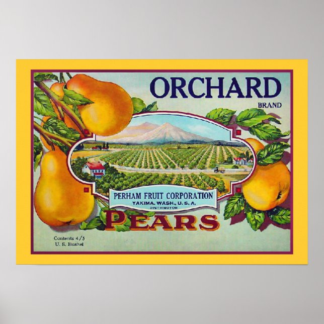 Vintage Pear Fruit Crate Label Print (Front)