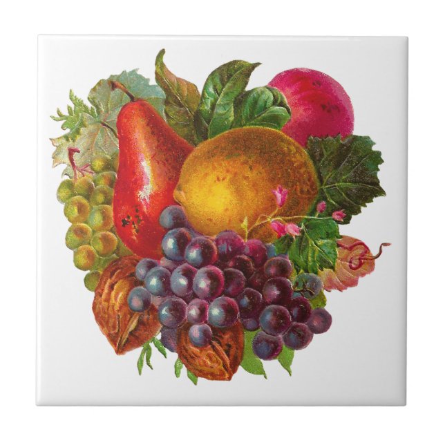Vintage Pear, Grape, Lemon, Apple, and Walnuts Tile (Front)