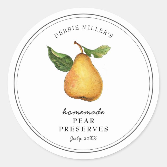 Vintage Pear Preserve Jam jar Canning label (Front)