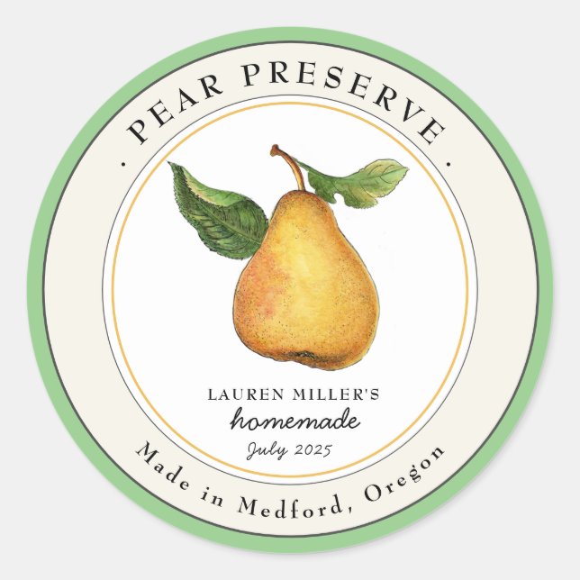 Vintage Pear Preserve Jam jar Canning label (Front)