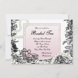 Vintage Pearls and Pink Bridal Tea Invitation