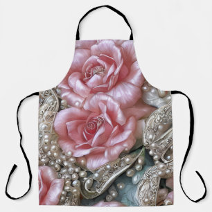 Vintage Pearls and Pink Roses Pattern  Apron