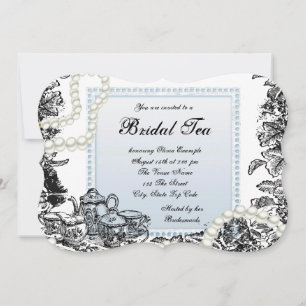 Vintage Pearls Blue Bridal Tea Invitation