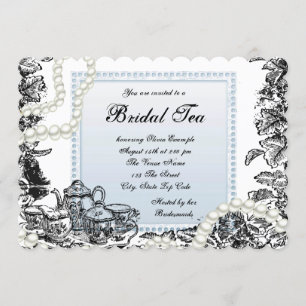 Vintage Pearls Blue Bridal Tea Invitation