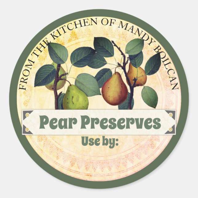 Vintage pears from the kitchen of canning label (Front)
