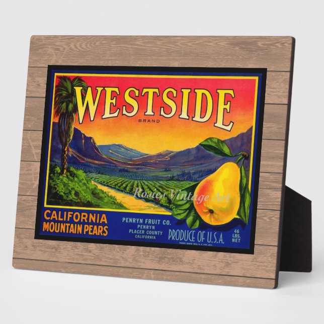 Vintage Pears Fruit Crate Label Tabletop Plaque (Side)