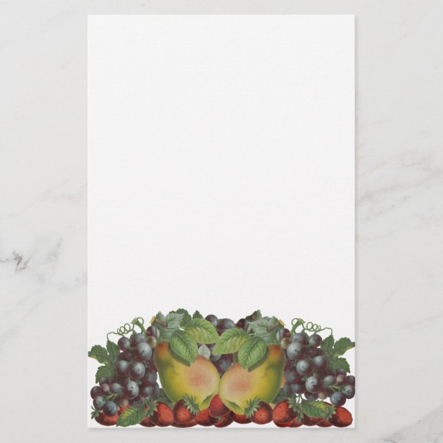 Vintage Pears Grapes Strawberry Fruit Stationery (Front)