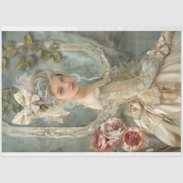 Vintage Peasant Girl, Mary Antoinette Era Tissue Paper (Front)