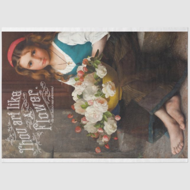 Vintage Peasant Girl with Roses Decoupage Tissue Paper (Front)