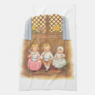 Vintage Pease Porridge Hot Childrens Nursery Rhyme Tea Towel