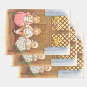 Vintage Pease Porridge Hot Childrens Nursery Rhyme Wrapping Paper Sheet