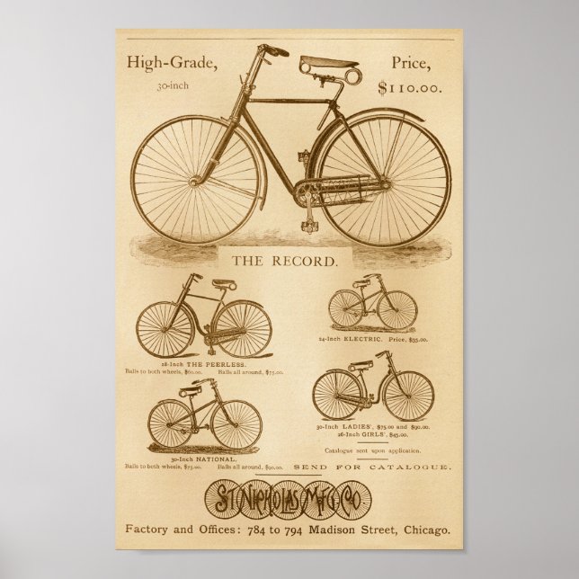 Vintage Peerless Bicycles Ad Art Poster (Front)