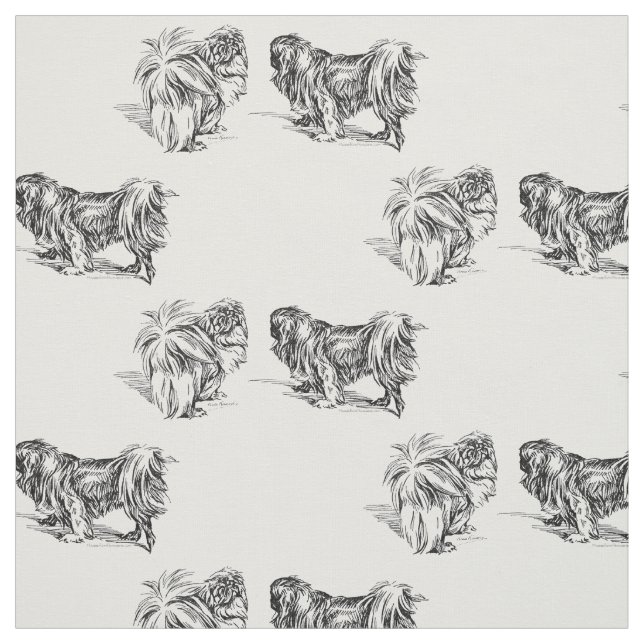 Vintage Pekingese Sketch Fabric (Swatch)