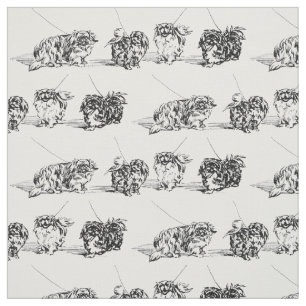 Vintage Pekingese Sketch Fabric