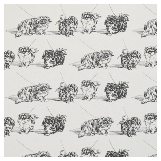 Vintage Pekingese Sketch Fabric (Swatch)