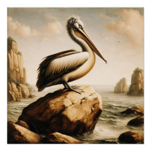 Vintage Pelican Decoupage Poster