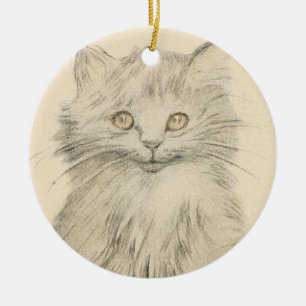Vintage Pencil Drawing Cat Portrait Ornament