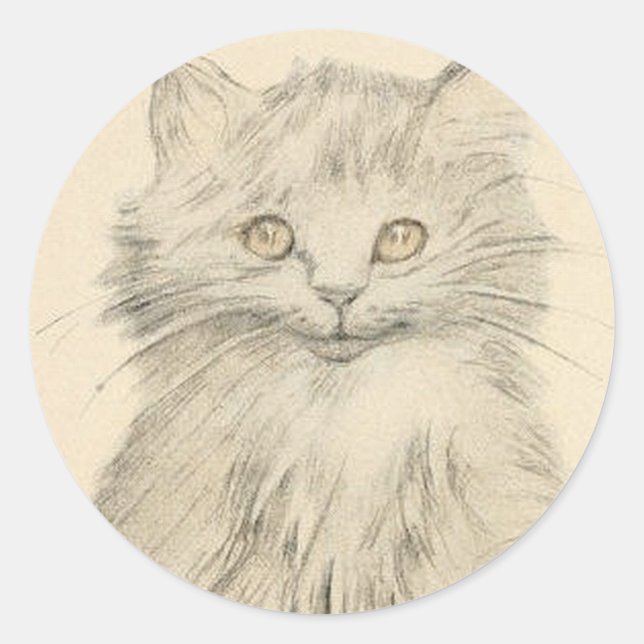 Vintage Pencil Drawing Cat Portrait Sticker (Front)