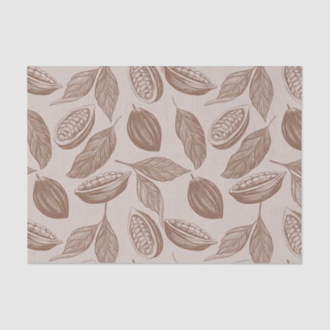 Vintage Pencil pattern with cocoa pods Tissue Paper (Front)