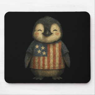 Vintage Penguin American Flag Celebrating Independ Mouse Mat