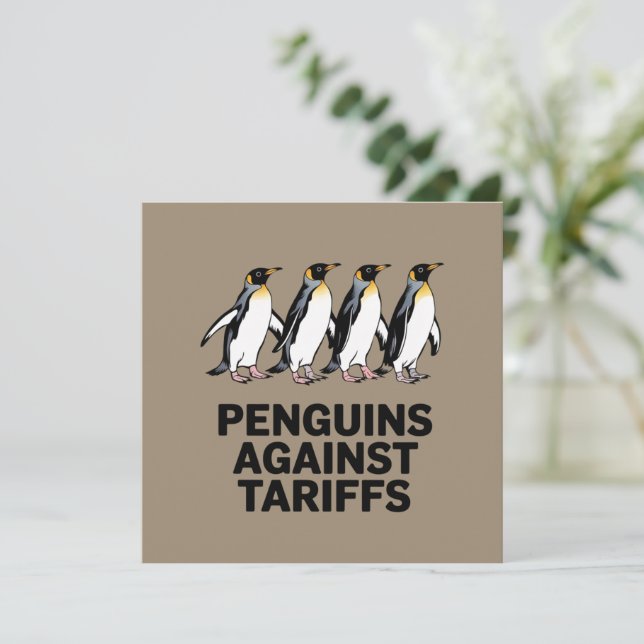 Vintage Penguins Protest Against Tariffs Funny  Invitation (Standing Front)