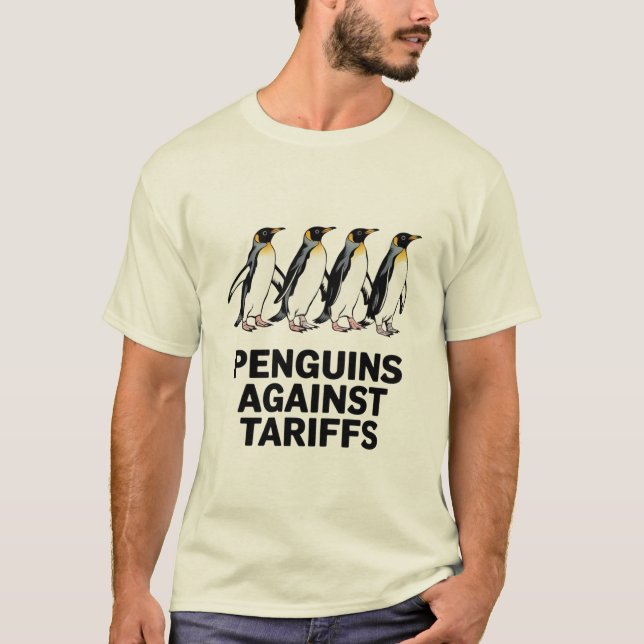 Vintage Penguins Protest Against Tariffs Funny  T-Shirt (Front)