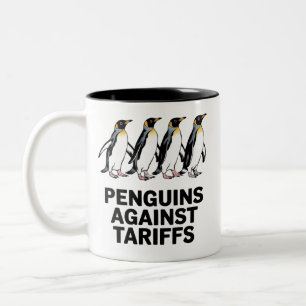 Vintage Penguins Protest Against Tariffs Funny  Two-Tone Coffee Mug