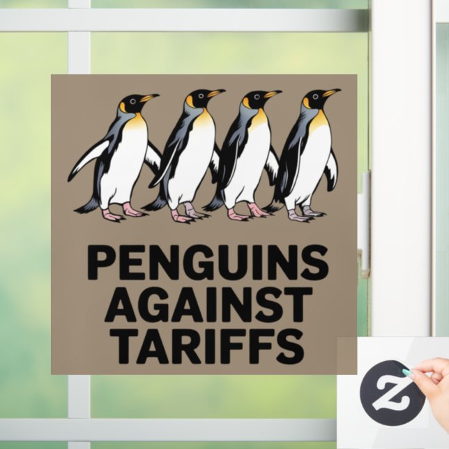Vintage Penguins Protest Against Tariffs Funny  Window Cling (Home)