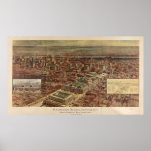 Vintage Penn Station and Surrounding NYC Map Poster