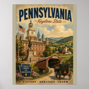 Vintage Pennsylvania Keystone State Nostalgic Trav Poster
