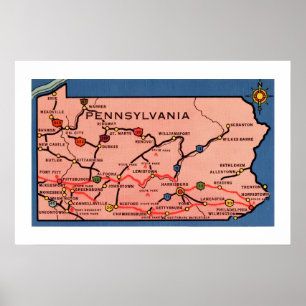 Vintage Pennsylvania Map 20x30 Poster