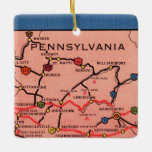 Vintage Pennsylvania Map  Ceramic Ornament<br><div class="desc">A wonderful vintage postcard map of the State of Pennsylvania repurposed on an ornament.  Reposition the maps on front and back to show whatever parts of the  state you would like to feature or simply purchase the ornament as is.</div>