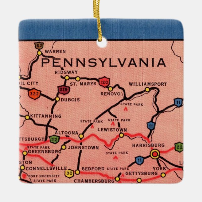 Vintage Pennsylvania Map  Ceramic Ornament (Front)