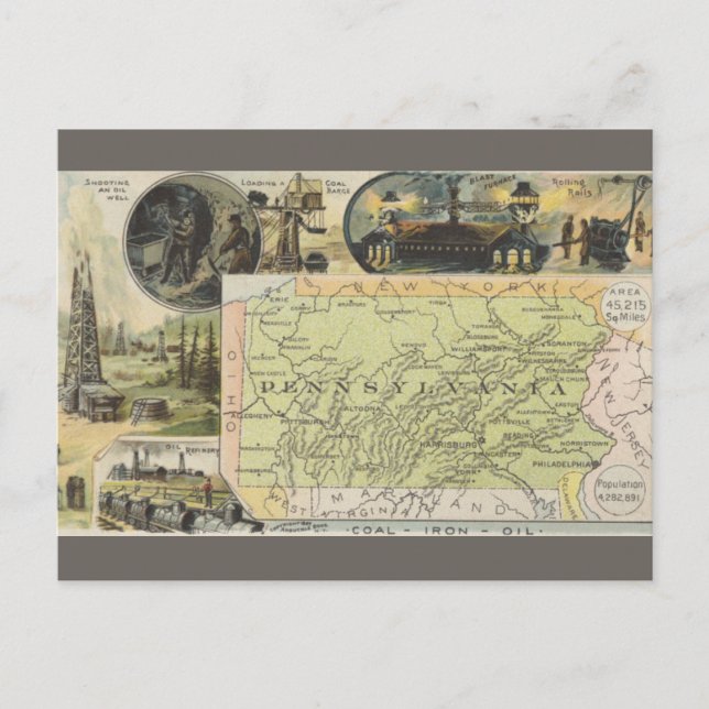 Vintage Pennsylvania Map Postcard (Front)