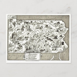 Vintage Pennsylvania Map Postcard