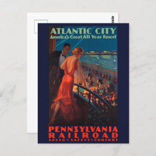 VINTAGE PENNSYLVANIA RAILROAD TRAVEL POSTER POSTCARD