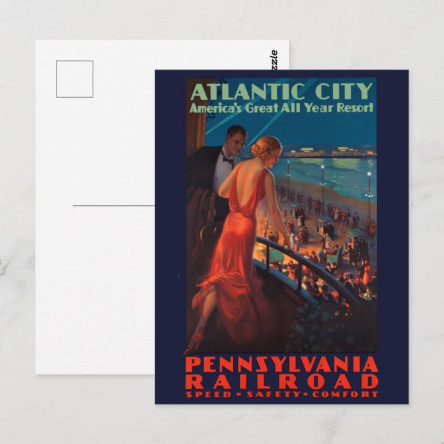VINTAGE PENNSYLVANIA RAILROAD TRAVEL POSTER POSTCARD (Front/Back)