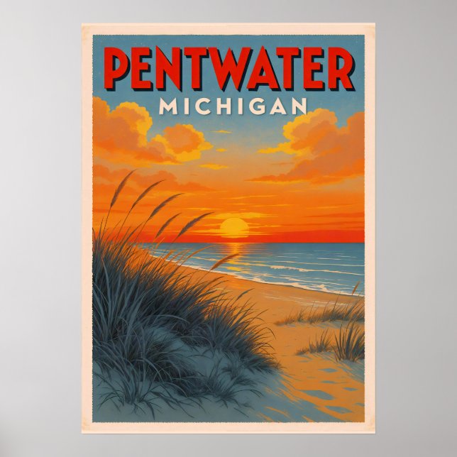 Vintage Pentwater Sunset Poster (Front)