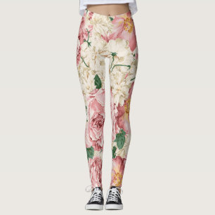 Vintage Peonies and Hydrangeas Pattern Leggings