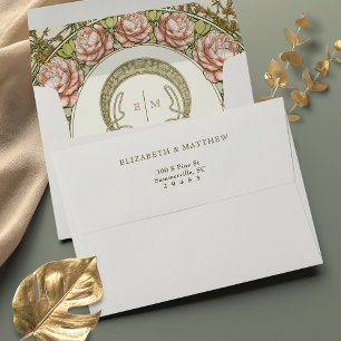 Vintage Peonies Art Nouveau Vintage Envelope