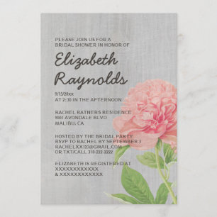 Vintage Peonies Bridal Shower Invitations